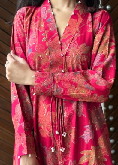 Modern Floral Kurti with Pearl Detailing
