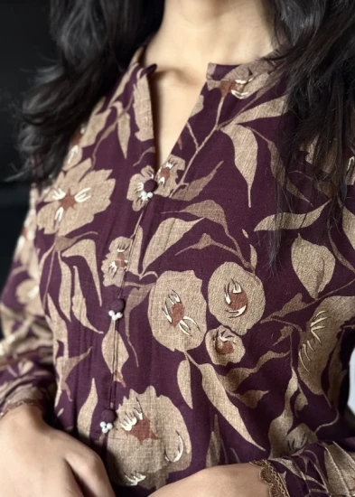 Earthy Brown Botanical Print Tunic