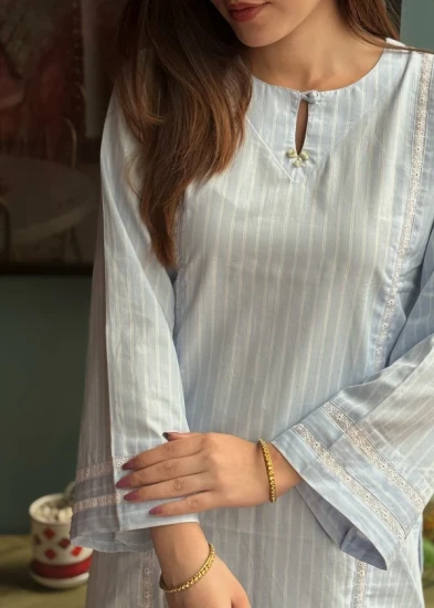 Pastel Blue Striped Kurti