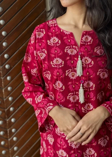 Vibrant Magenta Floral Printed Cotton Kurta