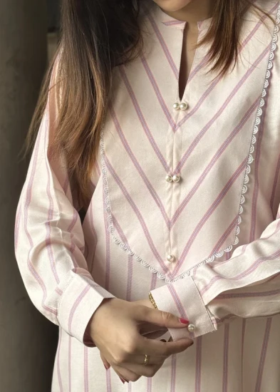 Pastel Pink Mauve Striped Cotton Kurti