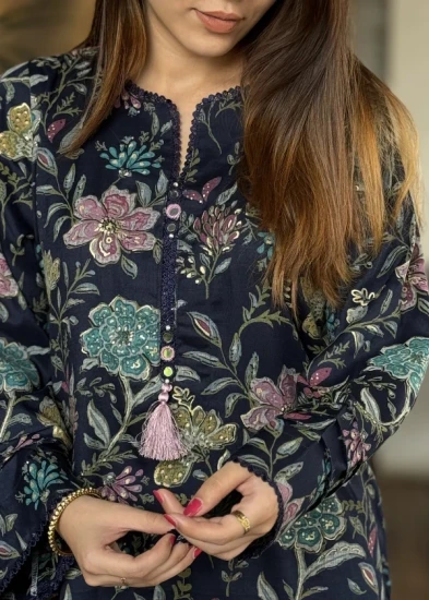 Dark Navy Multi-Floral Print Kurti