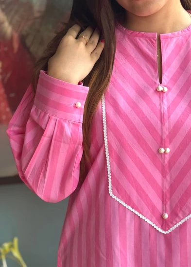 Pink Stripe & Pearl Kurti
