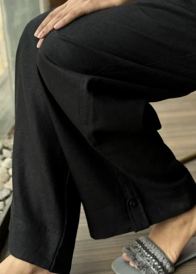 Ebony Button-Hem Wide-Leg Pant